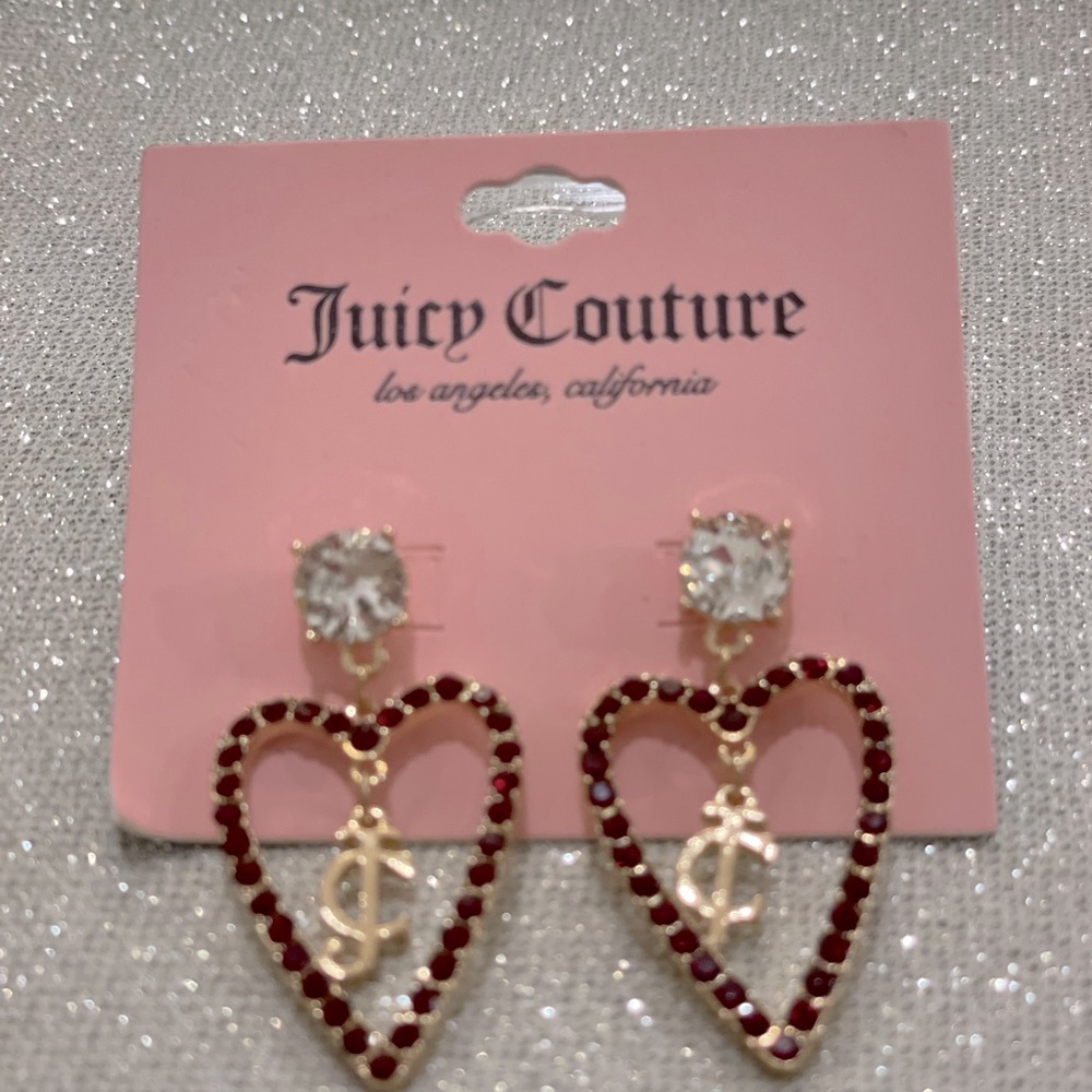 NWT Juicy Couture red crystal gold heart earrings